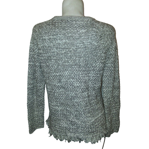 LUCKY BRAND Sweater Women's Size M Brown Ivory Fringe Hem Woven Chunky Knit Top - Picture 3 of 4
